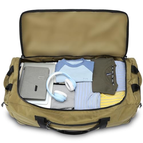 Laripwit Collapsible Duffle Bag with Wheels 130-170L Extra Large Expandable Travel Duffel Bag for Men Women Heavy Duty Military Duffle Bag for Camping Rolling Foldable Carry On Luggage, Brown