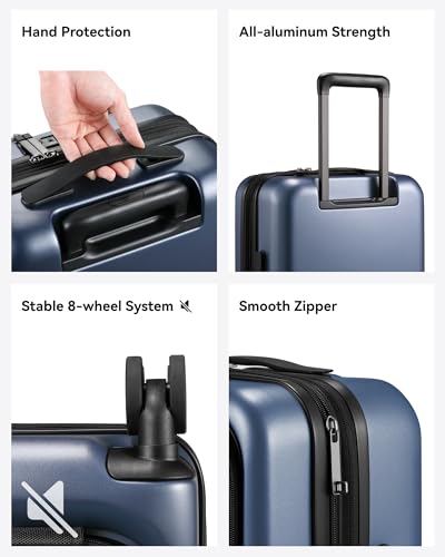 Carry on Luggage 22x14x9 Airline Approved, LTB PC Hard Shell Suitcase with Front Pocket, Expandable Luggage with USB Port (FX-Lite, Blue, 20 Inch, 37L-42L)