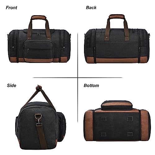 Litvyak Duffle Bag for Travel, 50L Canvas Travel Duffel Bags Overnight Weekend Gym Carry On Luggage Bag for Men & Women(Black+Toiletry Bag)