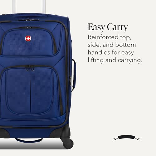 SWISSGEAR Sion Softside Expandable Spinner Luggage Durable Lightweight Travel Suitcase, Blue, Carry-On