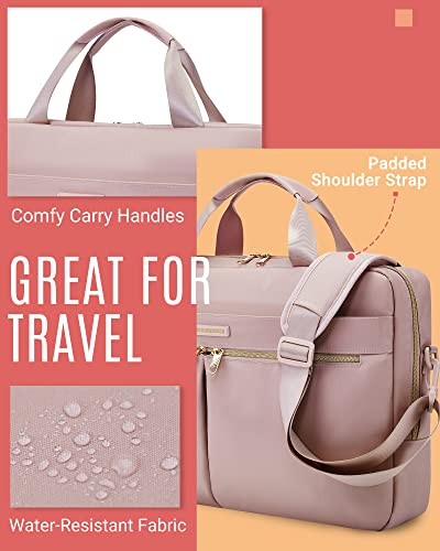 LIGHT FLIGHT 17.3 Inch Laptop Bag, Travel Business Briefcase,Water-Repellent Shoulder Messenger Bag,Large Computer Bag for Women Work Office,Nylon,Pink