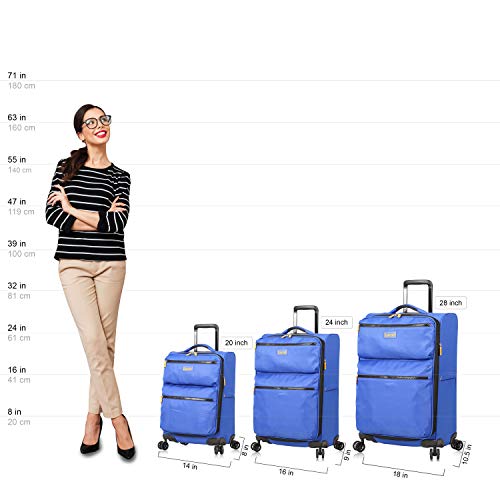 LUCAS Designer Luggage Collection - 3 Piece Softside Expandable Ultra Lightweight Spinner Suitcase Set - Travel Set includes 20 Inch Carry On, 24 Inch & 28 Inch Checked Suitcases (Royal Blue)