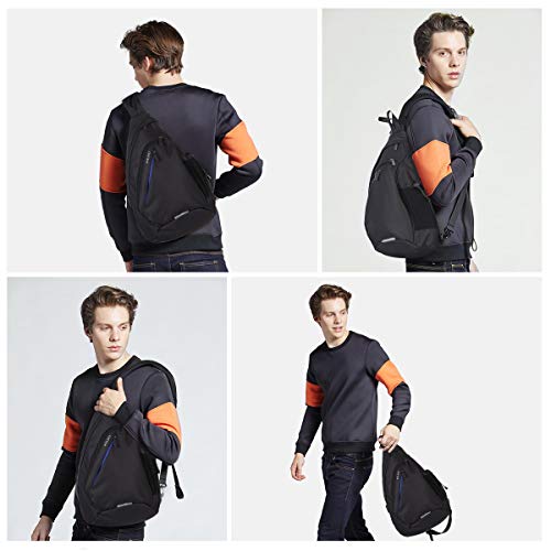 mixi Sling Bag Men Backpack Unisex One Shoulder Bag Hiking Travel Backpack Crossbody with USB Port for Men Women Versatile Casual Daypack-19 inch,Black