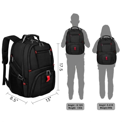 YOREPEK Large Backpack for Men, Extra Large Laptop Backpacks for Men Women, Water Resistant Travel Backpack Airline Approved Business Work Bag Fits 17 Inch Computer, Black
