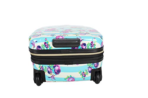 Betsey Johnson Designer Underseat Luggage Collection - 15 Inch Hardside Carry On Suitcase for Women- Lightweight Under Seat Bag with 2-Rolling Wheels (Stripe Floral Hummingbird)