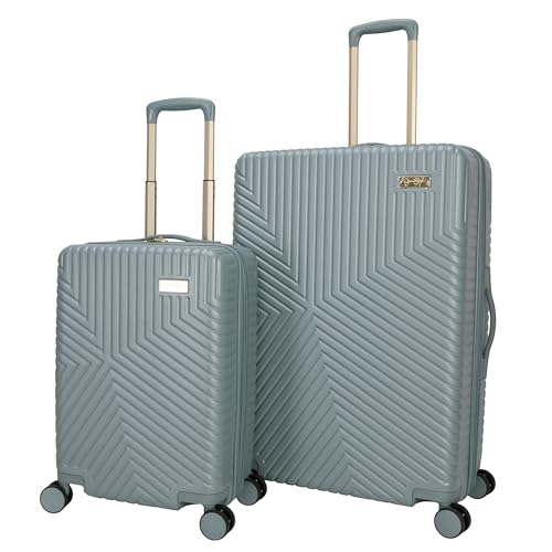 Jessica Simpson Abilene 2-Piece Set (20" & 28") Expandable 8-Wheel Spinner Large Checked Luggage Suitcase, Chinois Green