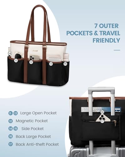 LOVEVOOK Teacher Tote Bag for Women Work, Nurse Laptop Bag for Women, Utility Everything Tote For Work/Travel/College/Daily, Professional Computer Purse Large Handbag With Multi Pockets