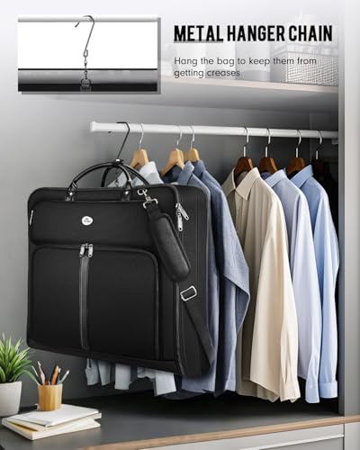 MATEIN Mens Garment Bags for travel, Large Travel Suit Bag Up to 7 Suits with Strap, Wrinkle Free Carry On Garment Bags for Hanging Clothes, Business Suitcase Luggage Bag Fit 17.3 Inch Laptop, Black