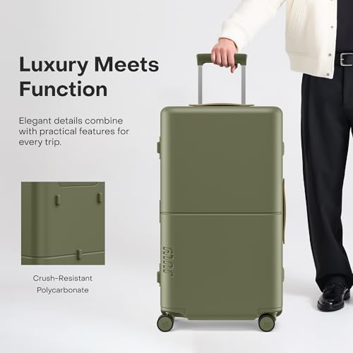 July Checked Trunk - 26.8" Zipperless Airline Approved Check In Luggage with Wheels, 80/20 Opening Spinner Suitcase - TSA Lock Rolling Suitcase, Spinner Wheels, Y-Strap - Matte Moss Green