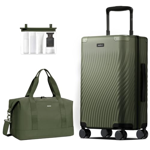 ECOHUB Hardside Expandable Carry On Luggage, 20" Rolling Luggage 22x14x9 Airline Approved with Spinner Wheels & TSA Lock, Lightweight Small Hardshell Travel Suitcase Valises, 20inch Carry-on Green