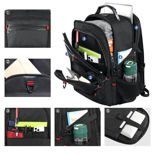 LifetimeWarranty Extra Large Travel Backpack With 52L Capacity, Long-Term Durability TSA Backpack,Anti-Theft 17.3" Big Business Laptop Backpack for Men&Women,Water Resistant College Rucksack Bag Black