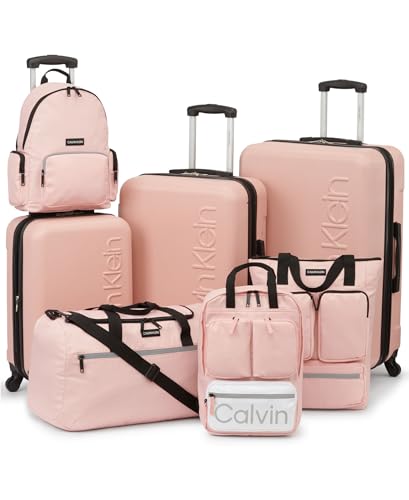 Calvin Klein Women's Hard Side Upright Luggage Spinner Light Weight Suitcase, Mellow Rose, Large