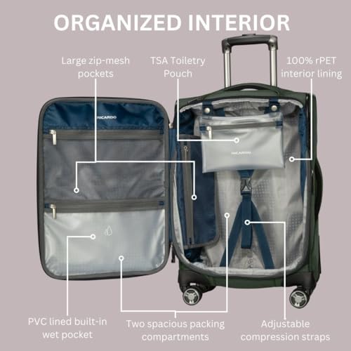Ricardo Beverly Hills Avalon Softside Luggage Made with Sustainable 100% Recycled PET (rPET), Lightweight, Eco-Friendly Travel, Expandable, Dual Spinner Wheels, Black, 20-inch