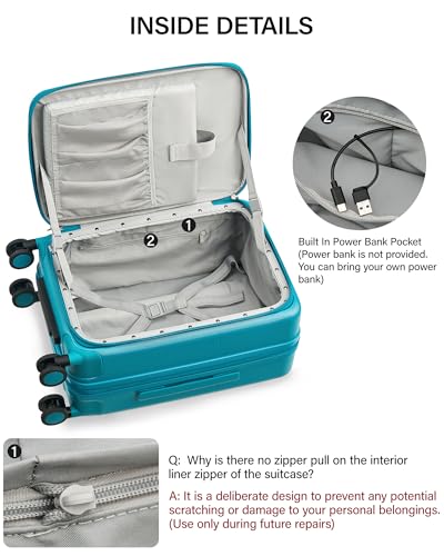 Hanke 20 Inch Expandable Carry On Luggage with Cup Holder 22x14x9 Airline Approved, Top Opening Hard Shell Suitcases with Wheels, Carry-On Travel Suitcase Trunk Luggage with Lock, Caribbean Blue