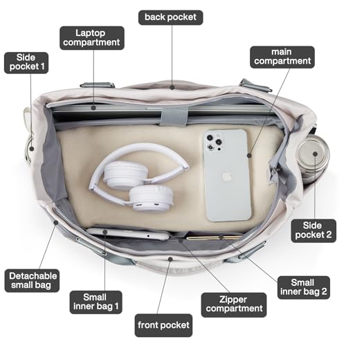 Hanke Laptop Tote - Lightweight Nylon Shoulder Bag for Work, Travel, Sports & Gym - Dune Grey