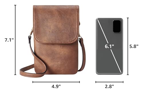 BOSTANTEN Vegan Leather Small Crossbody Bags for Women Designer Cell Phone Bag Wallet Purses Adjustable Strap Retro Brown