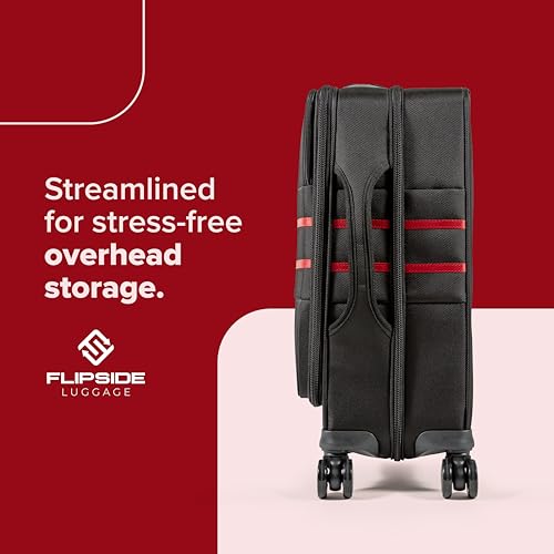 FlipSide Carry On Luggage 22"x14"x9" with Movable Partition for Clean & Dirty Clothes - Utility Pocket, AirTag Compartment with 360 Degree Spinner Wheels - Ideal for Frequent Travelers - Red Stripes