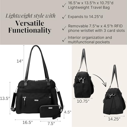 Overnight Expandable Laptop Tote - 16.5"x13.5" Lightweight Weekender Carry-on Travel Bag for Women
