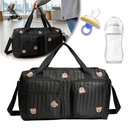 ALINUOYQ Quilted Diaper Bag Tote Cute Large Baby Bag for Mom, Hospital Bags for Labor Delivery, Weekender & Overnight Travel Duffel Bags for Women, Pañaleras para Bebe