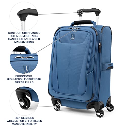 Travelpro Maxlite 5 Softside Expandable Luggage with 4 Spinner Wheels, Lightweight Suitcase, Men and Women, Ensign Blue, Carry-on 21-Inch