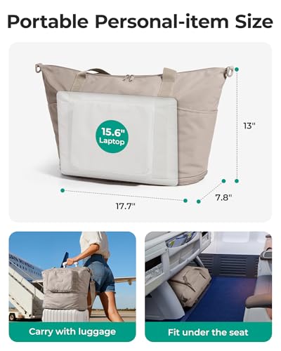 BAGSMART Foldable Travel Bag, 37L Expendable Personal Item Bag, Lightweight Weekender Bags for Women, Water Resistant Extra Carry on for Travel, Camel