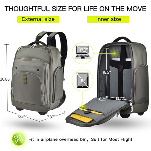 Heliar Rolling Backpack with Wheels | Wheeled Roller Backpack for Business & Travel, Adjustable 13-18 Inch Laptop Backpack with Laptop Compartment & Carry-On Design