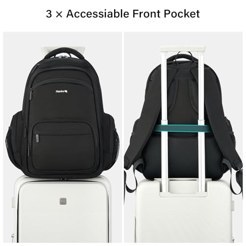 Hanke College Laptop Backpack Multi-Pocket, 18-Inch Large Travel Backpack for Men Women, Water Resistant College Bookbag for 15.6 Inch Laptop, Casual Daily Personal Item Size Airline Approved,Black