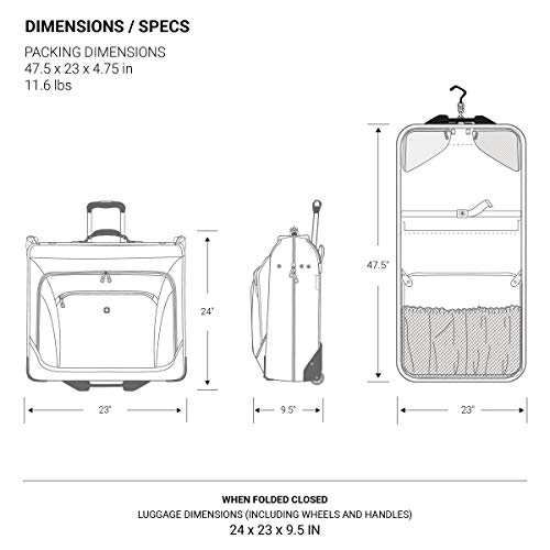SwissGear 7895 Premium Rolling Garment Bag, Bonus Hanging Feature, Men's and Women's, 24-Inch Luggage - Black