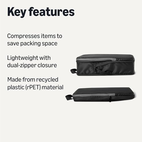 Amazon Essentials 6-Pack Ultralight Compression Packing Cubes Organizer, Black