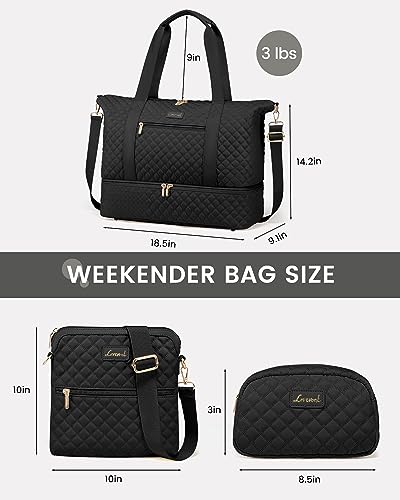 LOVEVOOK Travel Weekender Bag for Women, Duffle Bag with Shoe Compartment, Gym Duffel Bag with Makeup Bag Carry-on Tote Bag for Airplanes Traveling Weekend, Hospital Bags for Labor and Delivery 3Pcs