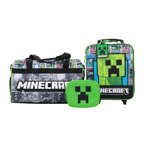 Bioworld Minecraft Creeper Youth 4-Piece Travel Set-14 Carry-on Duffle Bag and Luggage Tag Set