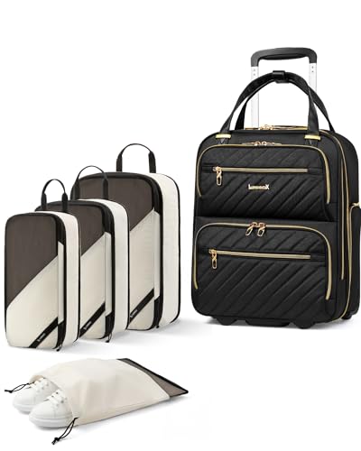 LUGGEX Underseat Carry On Luggage and 4 Set Packing Cubes Bundle – Travel Essentials