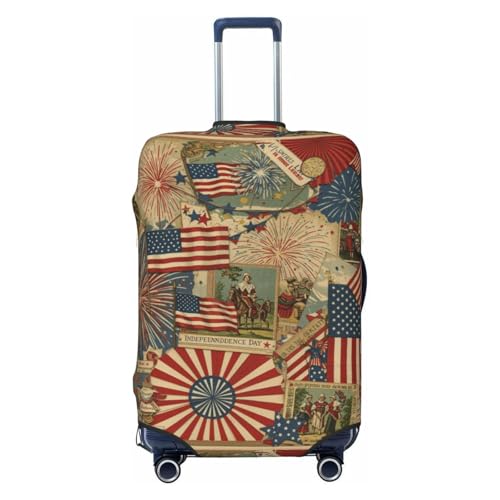 XBFCDN Patriotic 4th of July Luggage Cover, American Flag Fireworks Elastic Suitcase Protector for Independence Day Travel (Fits 22-24 Inch Luggage)