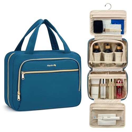 Hanke Hanging Travel Toiletry Bag for Women, Water-Resistant Makeup Organizer with Hook, Cosmetic Bag for Bathroom & Travel Essentials Accessories, Navy Blue