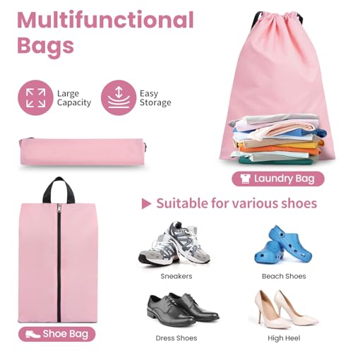 Prezon Compression Packing Cubes for Travel, Lightweight Vacation Travel Essentials, Travel Accessories for Suitcase Organizer Bags Set, Durable Luggage Organizer, 8 set, squre mesh, Rose Pink
