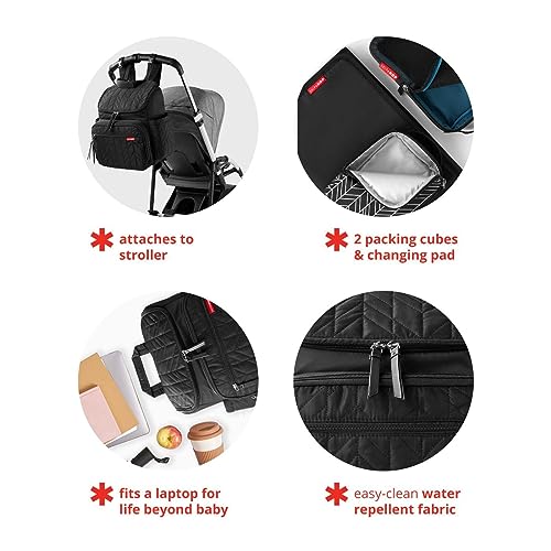 Skip Hop Diaper Bag Backpack: Forma, Multi-Function Baby Travel Bag with Changing Pad & Stroller Attachment, Navy & Baby Changing Pad, Nursery Style, Grey
