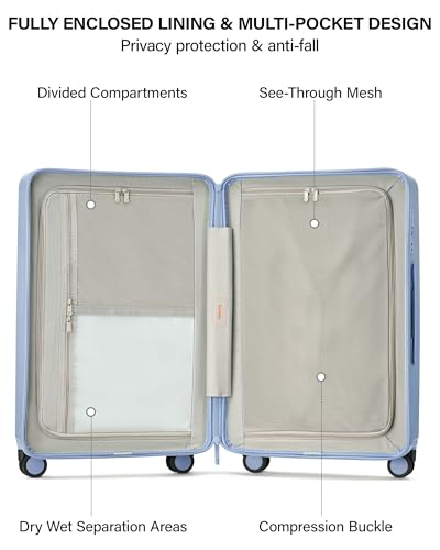Hanke Upgraded Elite 24 Inch Checked Luggage,PC Hard Shell Suitcases with Wheels, TSA Lock, Explosion-Proof Zipper Suitcase for Business Travel Men & Women,Mist Blue