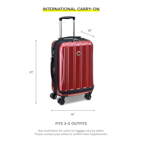 Delsey Luggage Helium Aero, International Carry On Luggage, 19", Front Pocket Hard Case Spinner Suitcase, Brick Red