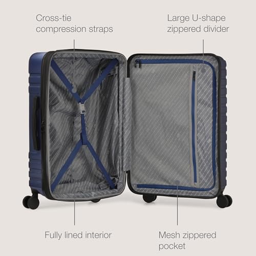 U.S. Traveler Boren Expandable Hardside Rugged Travel Luggage with 8 Spinner Wheels, Navy, Checked-Large 30-Inch