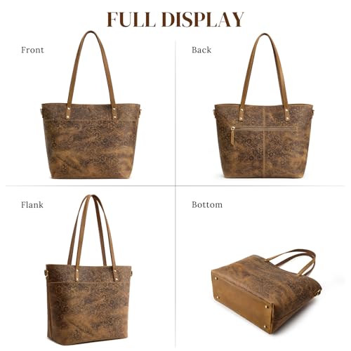 S-ZONE Leather Tote Bag for Women Large Work Totes Designer with Adjustable Strap