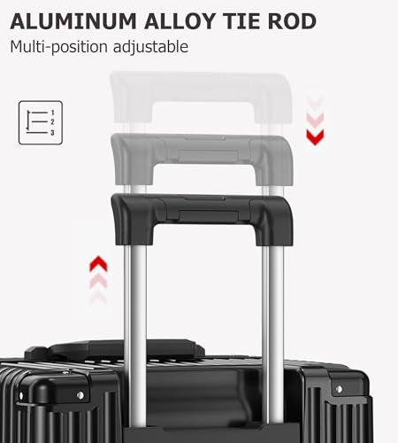 feilario 29in Super Large Captain Aluminum Frame Hardside Spinner Wheels Luggage, Removable Wheels Zipperless Checked Suitcase with Cup Holder/Phone Holder (Jet Black,29in)