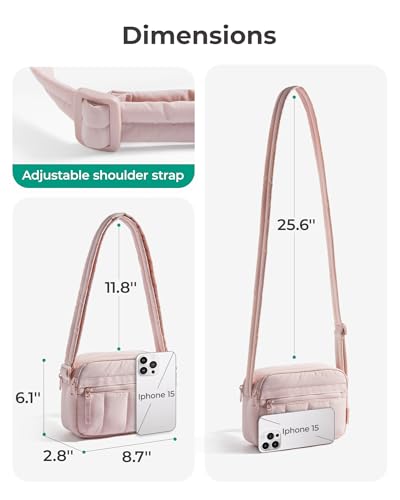 BAGSMART Cross Body Purse, Mini Crossbody Bags for Women Travel Purse, Puffy Shoulder Handbag Wallet with RFID Blocking Slots, Baby Pink-small