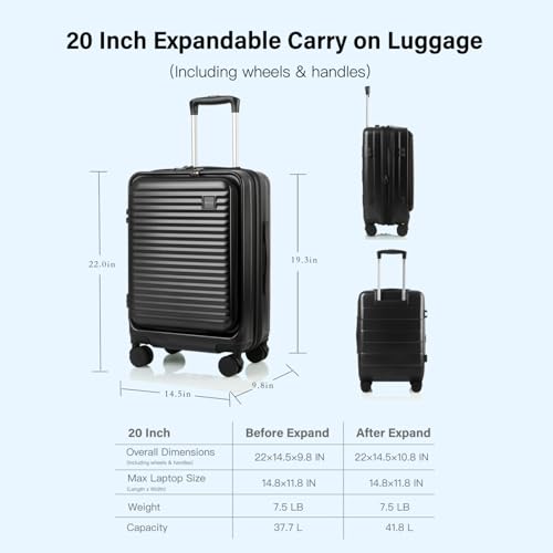 Kmvazcd Carry On Luggage Airline Approved, 20 Inch Expandable PC Hardside Lightweight Suitcases with Spinner Wheels and TSA Lock