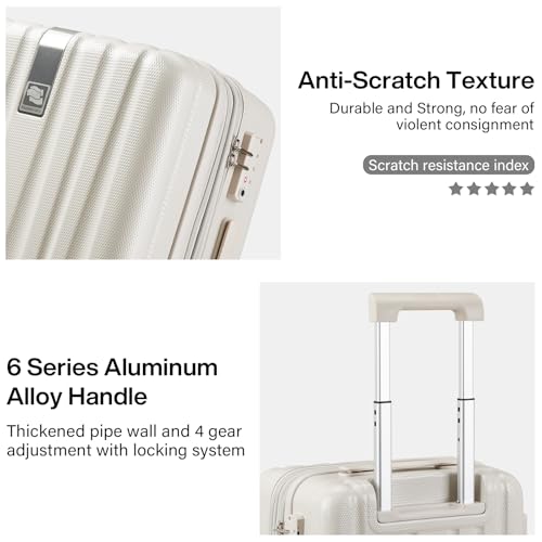 Hanke Expandable Hard Shell Luggage Sets 2 piece Carry On Luggage with Wheels Suitcases Lightweight Checked Travel Luggage Rolling Large Suitcase Travel Luggage Bag Woman Men 20/29 Inch(Ivory White)