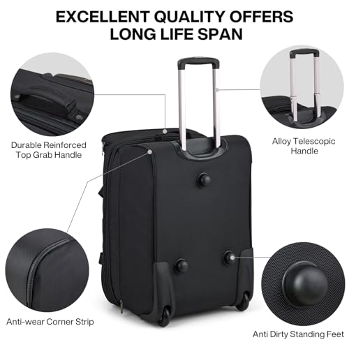 Hanke Large Expandable checked Luggage Suitcases with Wheels Foldable Duffle Bag for Travel suitcase for Women Men Garment Bag（Black）