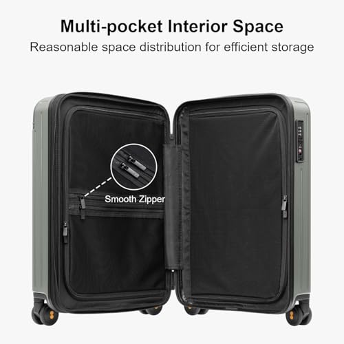 LEVEL8 Carry on Luggage Airline Approved, Hardshell Suitcases with Spinner Wheels, PC Expandable Luggage, 20 Inch, Green