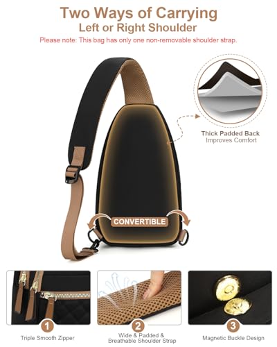 Capolo Sling Bag for Women Men Waterproof Crossbody Bags for Women Trendy Casual Fanny Pack with Convertible Shoulder Strap Chest Bag for Travel Hiking(Black, Medium)
