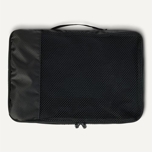 Amazon Essentials 4-Piece Packing Cubes Travel Accessories Set, Luggage Organizer with Double Zipper, Mesh Top, Space-Saving, Medium, Black (Previously Amazon Basics)