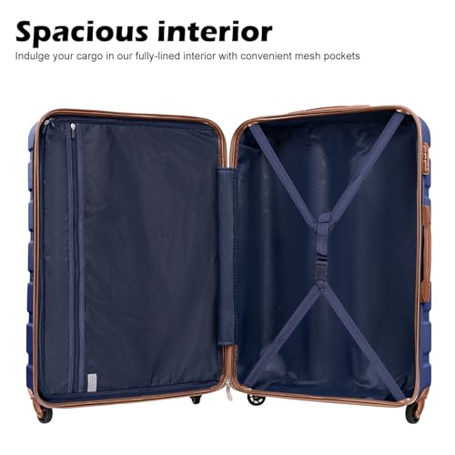 Coolife Luggage 3 Piece Set, Lightweight Durable Hardshell Suitcase set with 360° Spinner Wheels, TSA-approved Lock, Checked Family Travel Luggage sets, 20/24/28 Inch, Apricot Navy