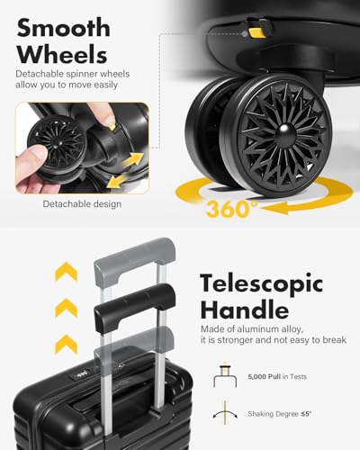Lekesky 16 Inch Underseat Carry On Luggage Airline Approved, Small Hard Shell Suitcase with TSA Lock Spinner Wheels, Lightweight Personal Item Carry-On for Travel, Black